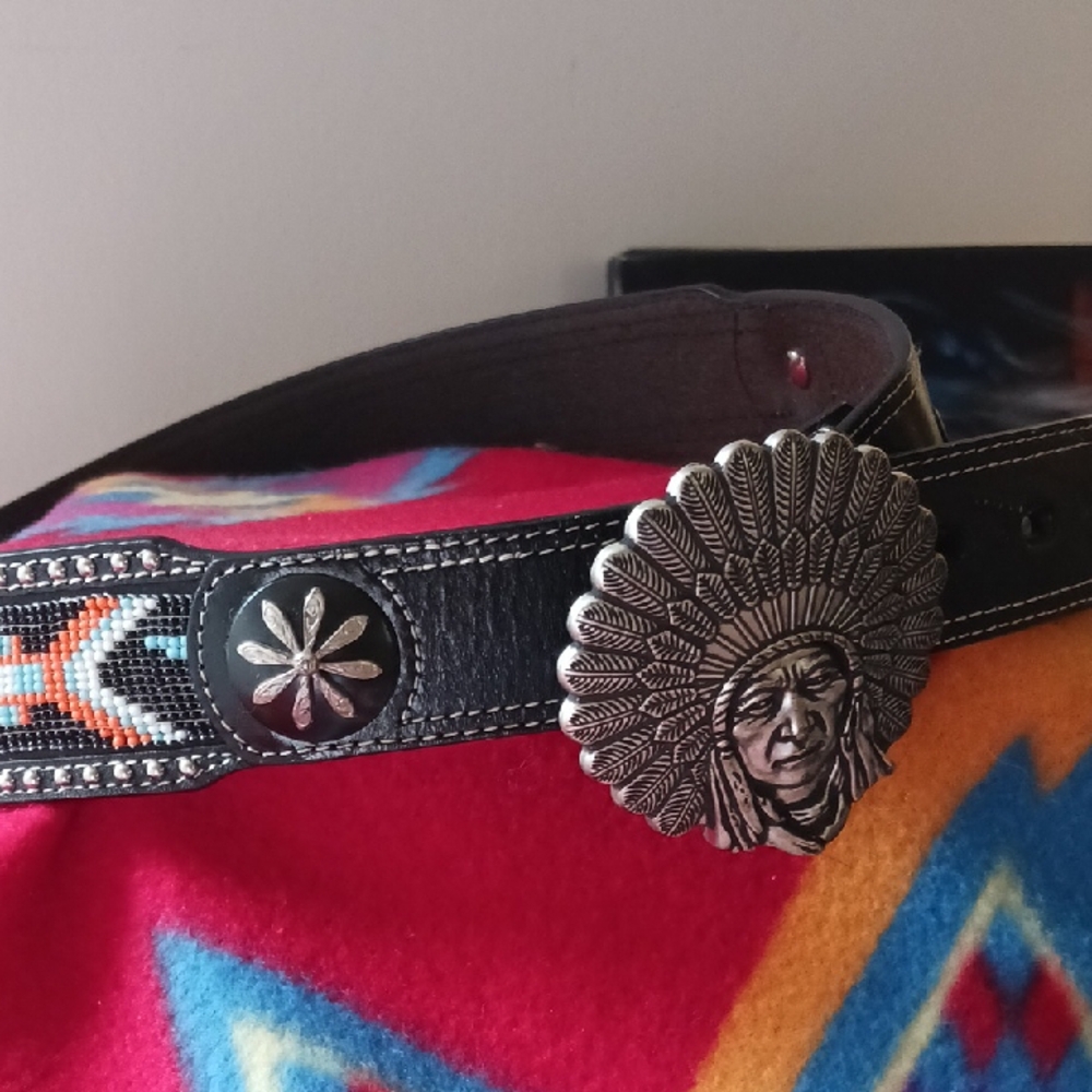 Beaded Leather Indian Chief Belt